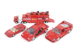 A collection of Ferrari diecast vehicles.
