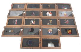 Eighteen moving magic lantern slides. Hand coloured.