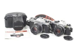 Two Asahi Pentax 35mm SLR cameras. To include a Pentax ME Super, chrome, serial no.