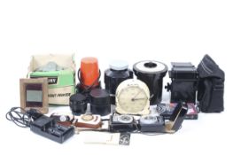 An assortment of darkroom and photographic equipment.