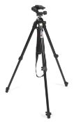 A Manfrotto 190PROB tripod with a Manfrotto 460MG head. With a carry strap. Max extension 157cm.