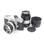 A Nikon Nikkormat FT-N 35mm SLR camera. Chrome, Serial No. FT 4138880. With a Nikon 50mm f1.