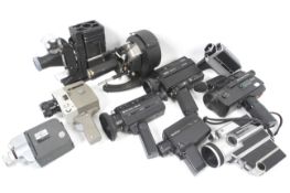 A large assortment of cine cameras and equipment.
