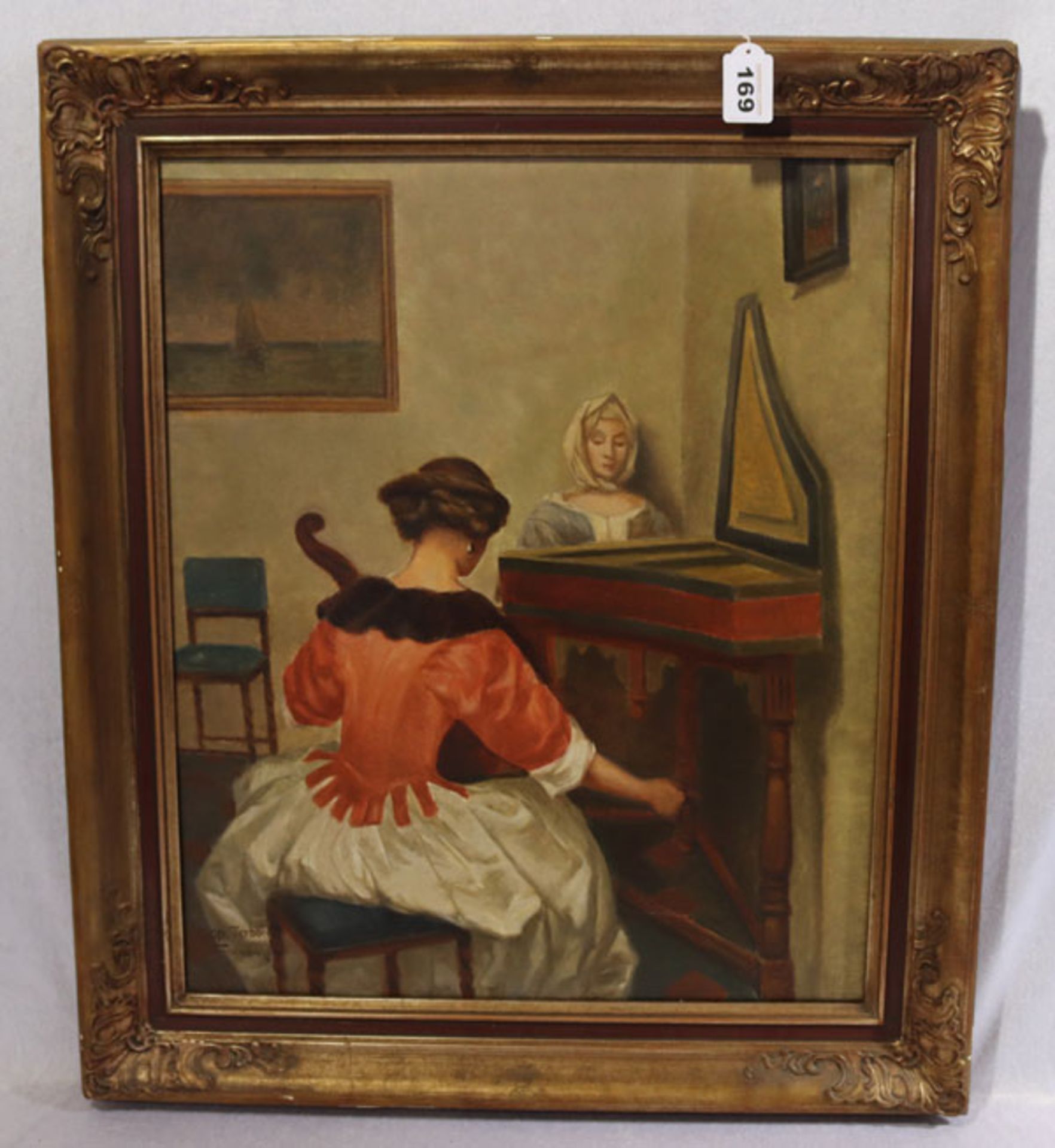 Gemälde ÖL/LW 'Damen bei der Musikstunde', cop. Terbordin, signiert, F. Forthuber, Franz, * 1882