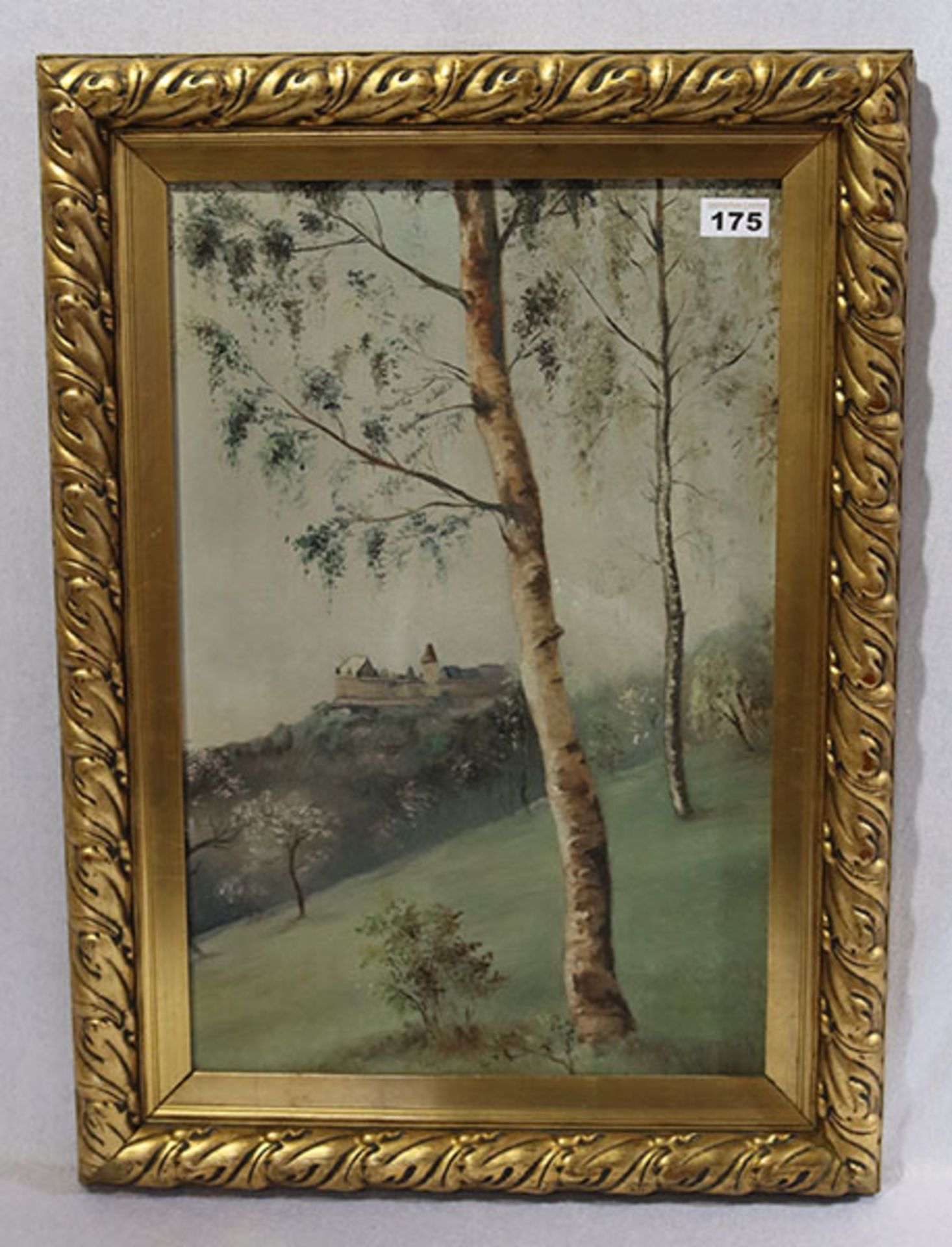 Gemälde ÖL/LW 'Burgansicht mit Birken', gerahmt, Rahmen bestossen, incl. Rahmen 67 cm x 58 cm