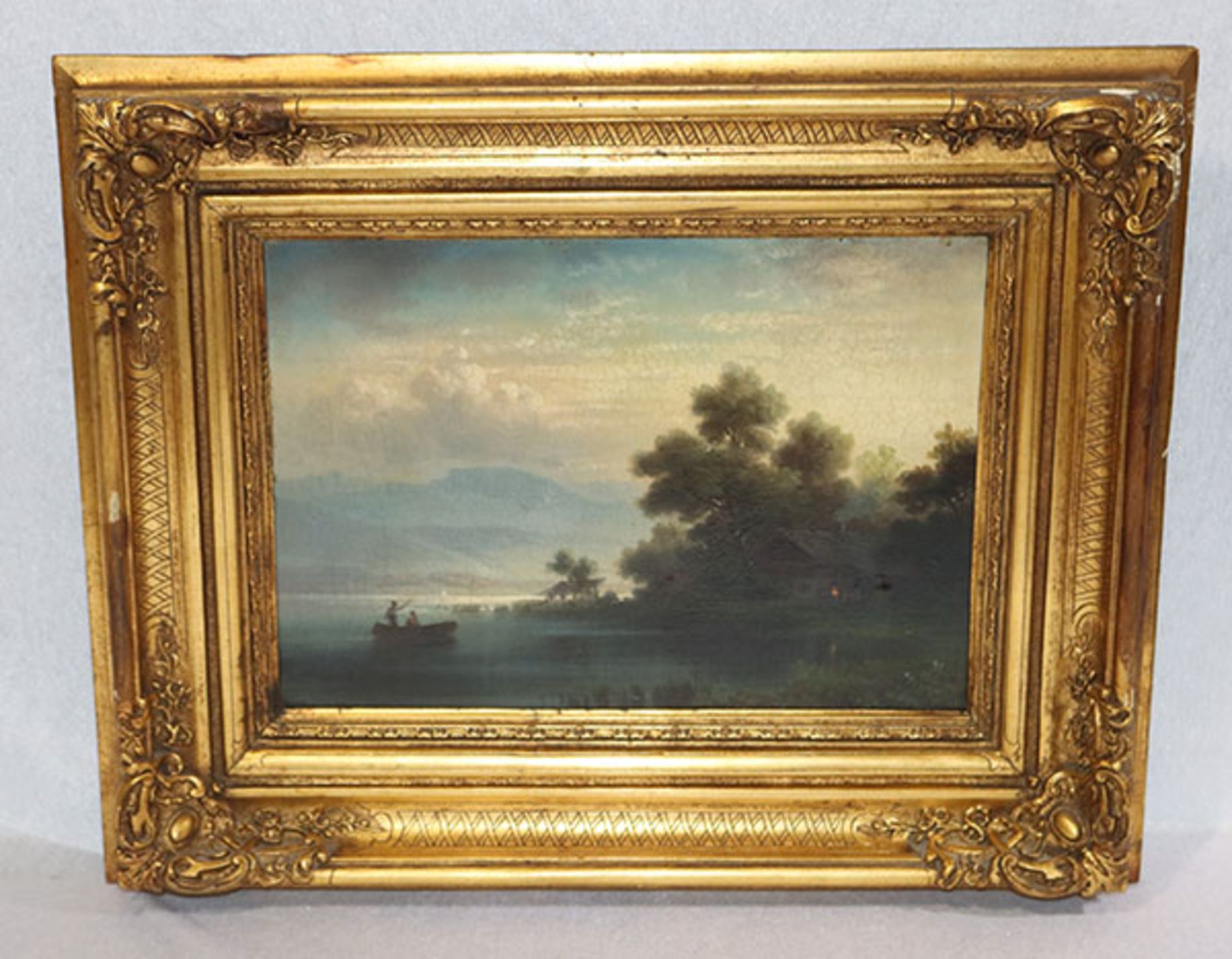 Gemälde ÖL/Holz 'Starnberger See mit Blick auf Benediktenwand', um 1840 Rottmann-Schule,