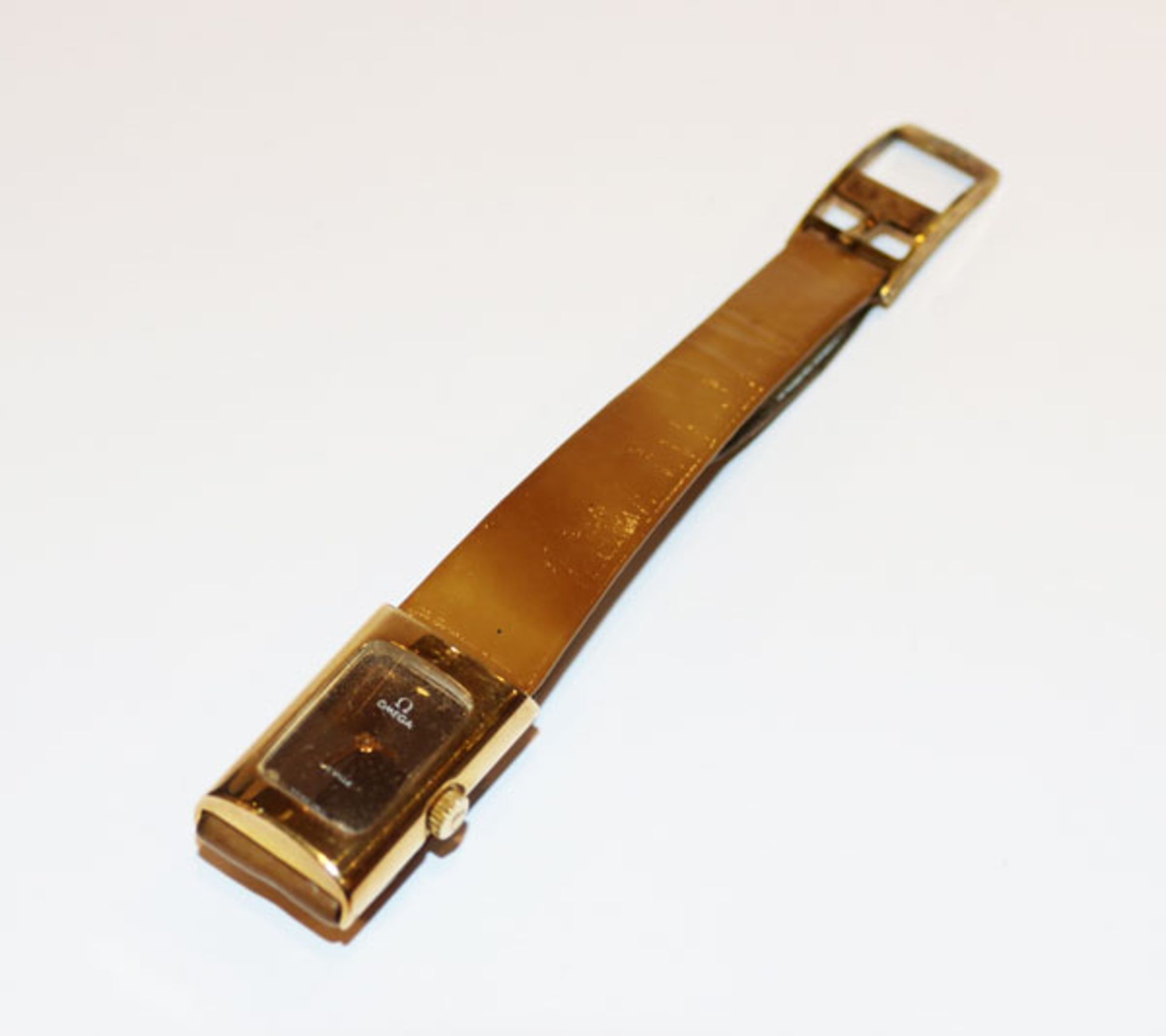 Omega De Ville Damen Armbanduhr, vergoldet, intakt, an Omega Armband, Tragespuren