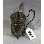 Senfglas, 13 Lot Silber, 71 gr., mit Glaseinsatz, 19. Jahrhundert, Löffel nicht Silber, Alters-