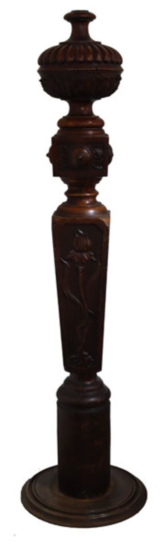 Holz Deko-Säule, reich beschnitzt, dunkel gebeizt, H 183 cm, Altersspuren, teils bestossen