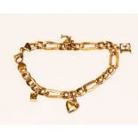 8 k Gelbgold Armband mit 4 Anhängern, 8,8 gr., L 16 cm