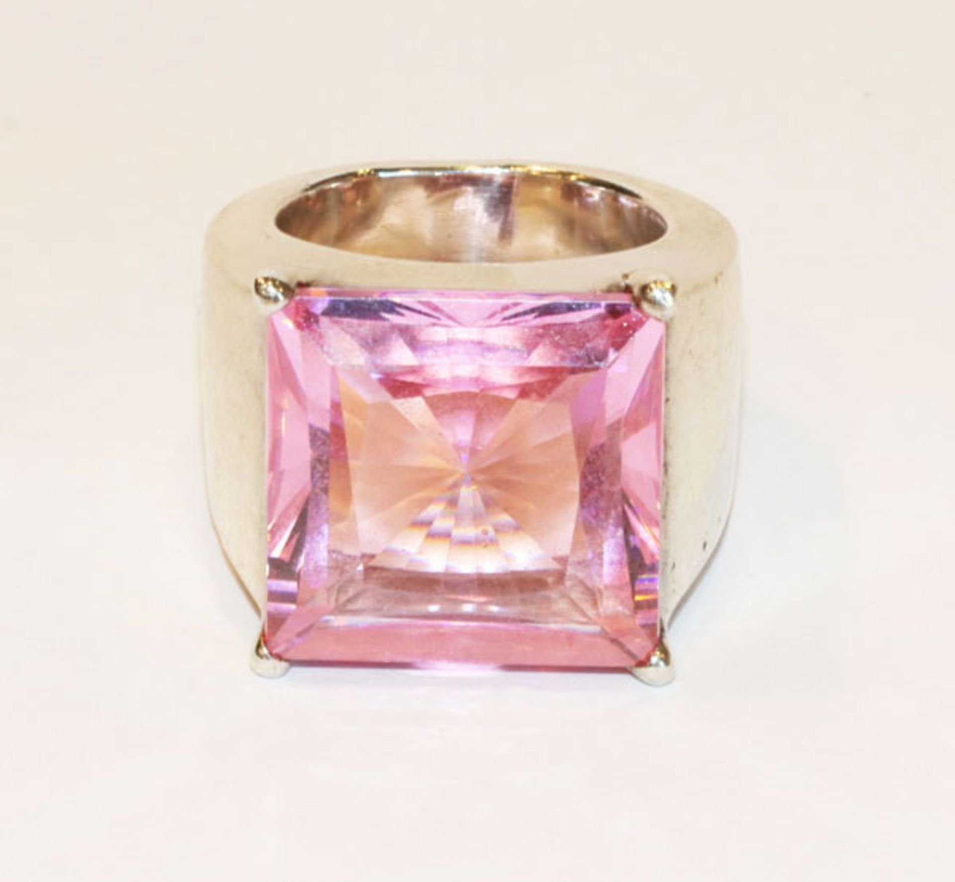 Sterlingsilber Ring mit rosa Glasstein, signiert Thomas Sabo, 39 gr., Gr. 55
