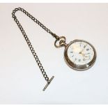 Silber Taschenuhr, D 4,5 cm, mit Kette, L 23 cm, 86 gr., Funktion nicht geprüft, Zifferblatt