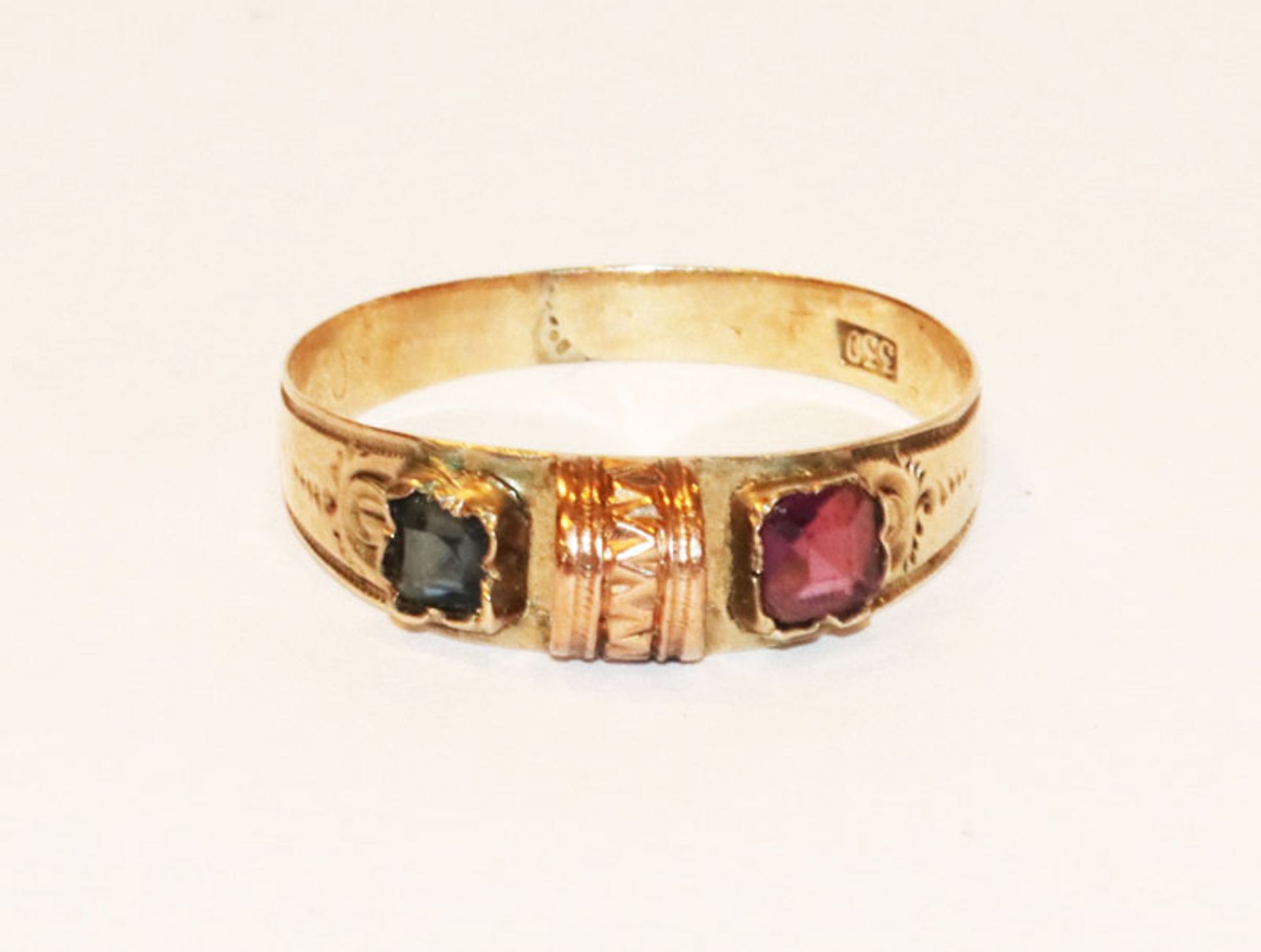 Ring, 330 Gold, mit Farbsteinen, 19. Jahrhundert, Gr. 53, Altersspuren