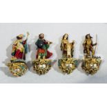 4 Holz Figurenskulpturen 'Heiliger Florian', 'Heiliger Nikolaus', 'Heilige Barbara' und 'Heiliger
