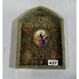 Klosterarbeit mit Bildnis der Heiligen Drei Könige, reich verziert, verglast, 27 cm x 19,5 cm