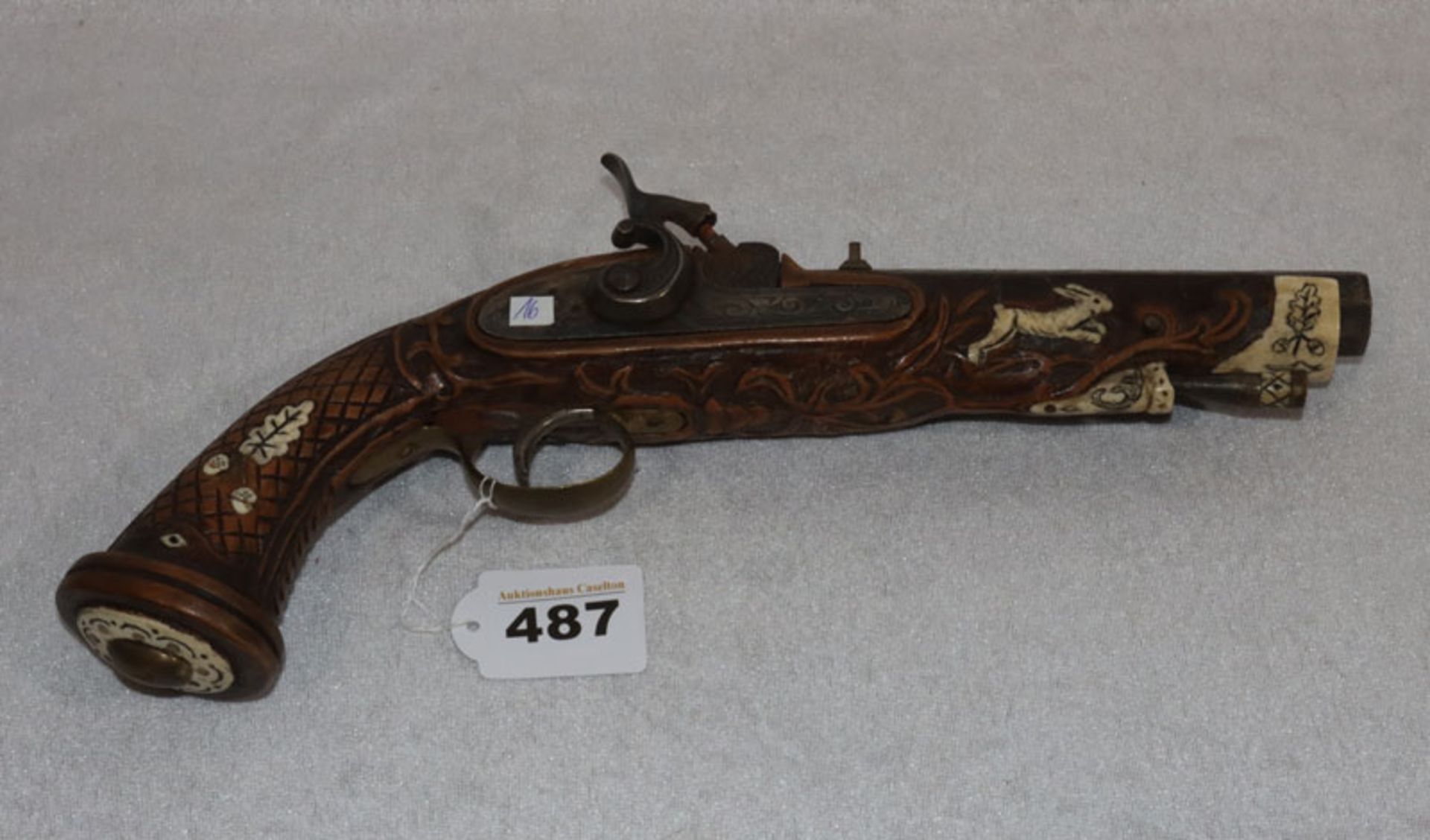 Replik einer Perkussionspistole, wohl Spanien, schön verziert, L 34 cm