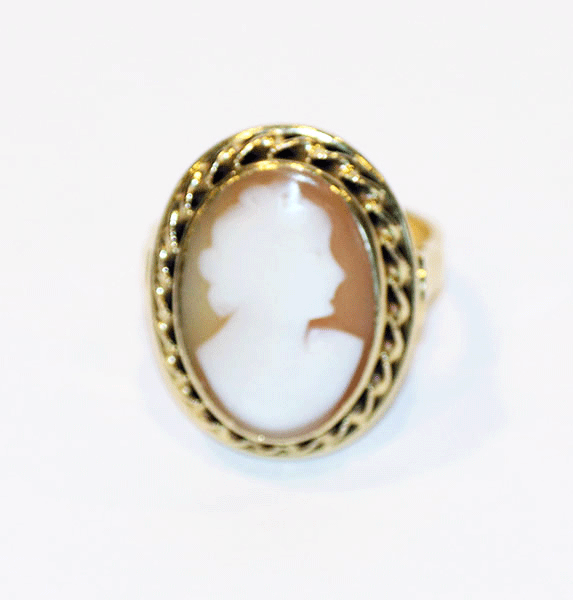 14 k Gelbgold Ring mit Muschelgemme, Damenbildnis, 5,8 gr., Gr. 54