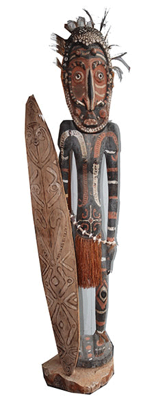 Afrikanische Holzfigur 'Medizinmann', bemalt, H 152 cm, B 35 cm, Abholung oder Versand per