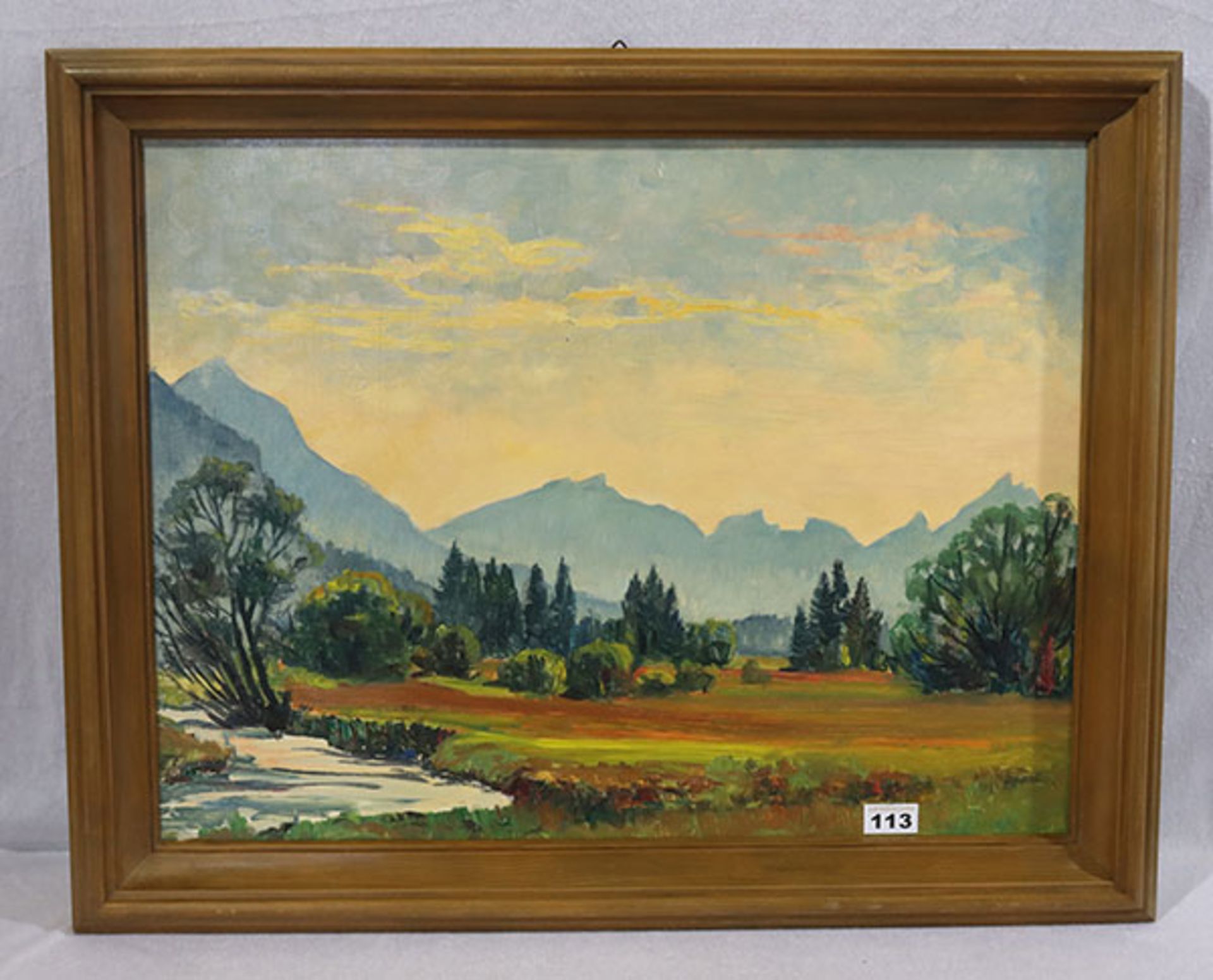 Gemälde ÖL/Malkarton 'Murnauer Moor', signiert Th. Waldhauser, Theodor Waldhauser, Krumau Böhmen,