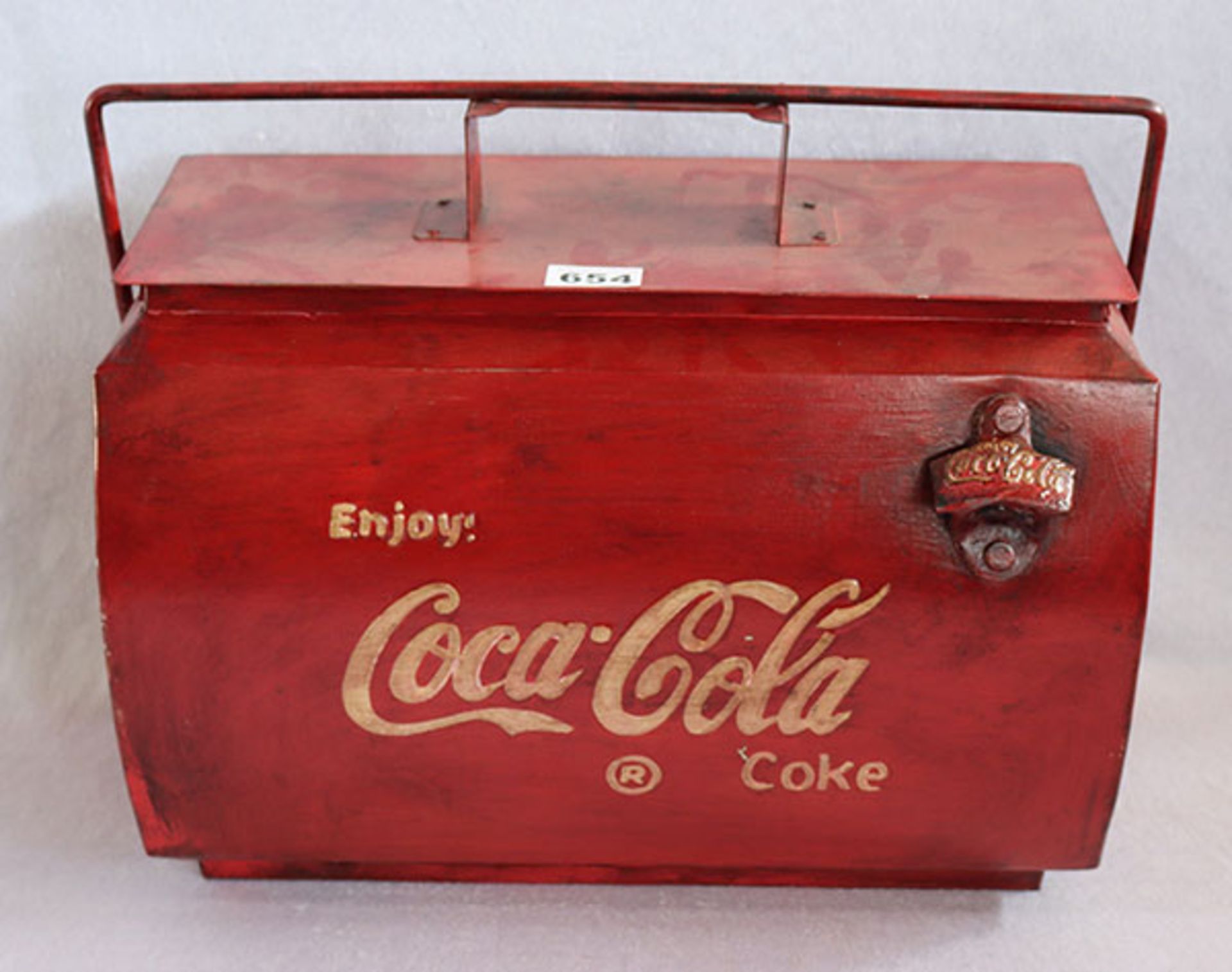 Coca-Cola Kühlbox im Vintage Stil, H 36 cm, B 45 cm, T 20 cm, leicht bestossen
