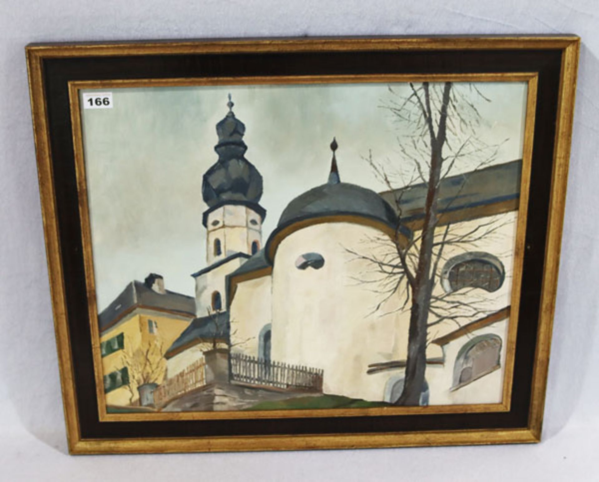 Gemälde ÖL/LW 'Kirchenansicht', gerahmt, Rahmen leicht berieben, incl. Rahmen 62 cm x 71 cm