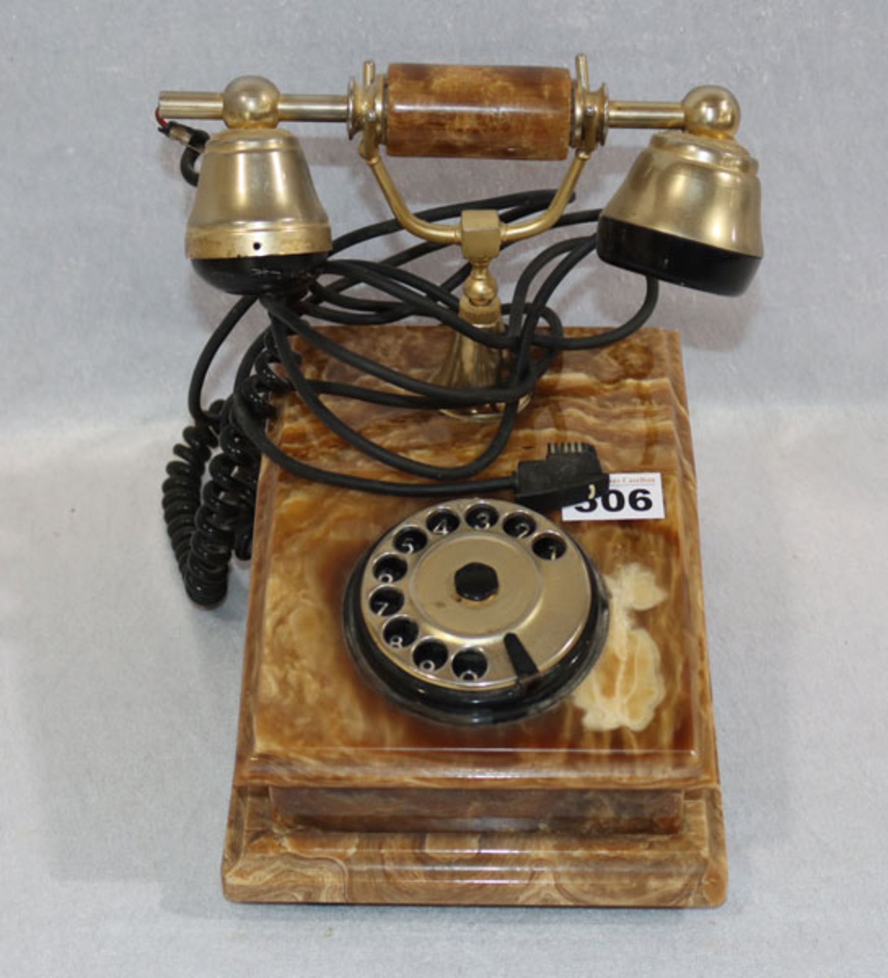 Marmor Telefon mit Wählscheibe, H 25 cm, T 24 cm, T 18 cm, Gebrauchsspuren, Funktion nicht geprüft