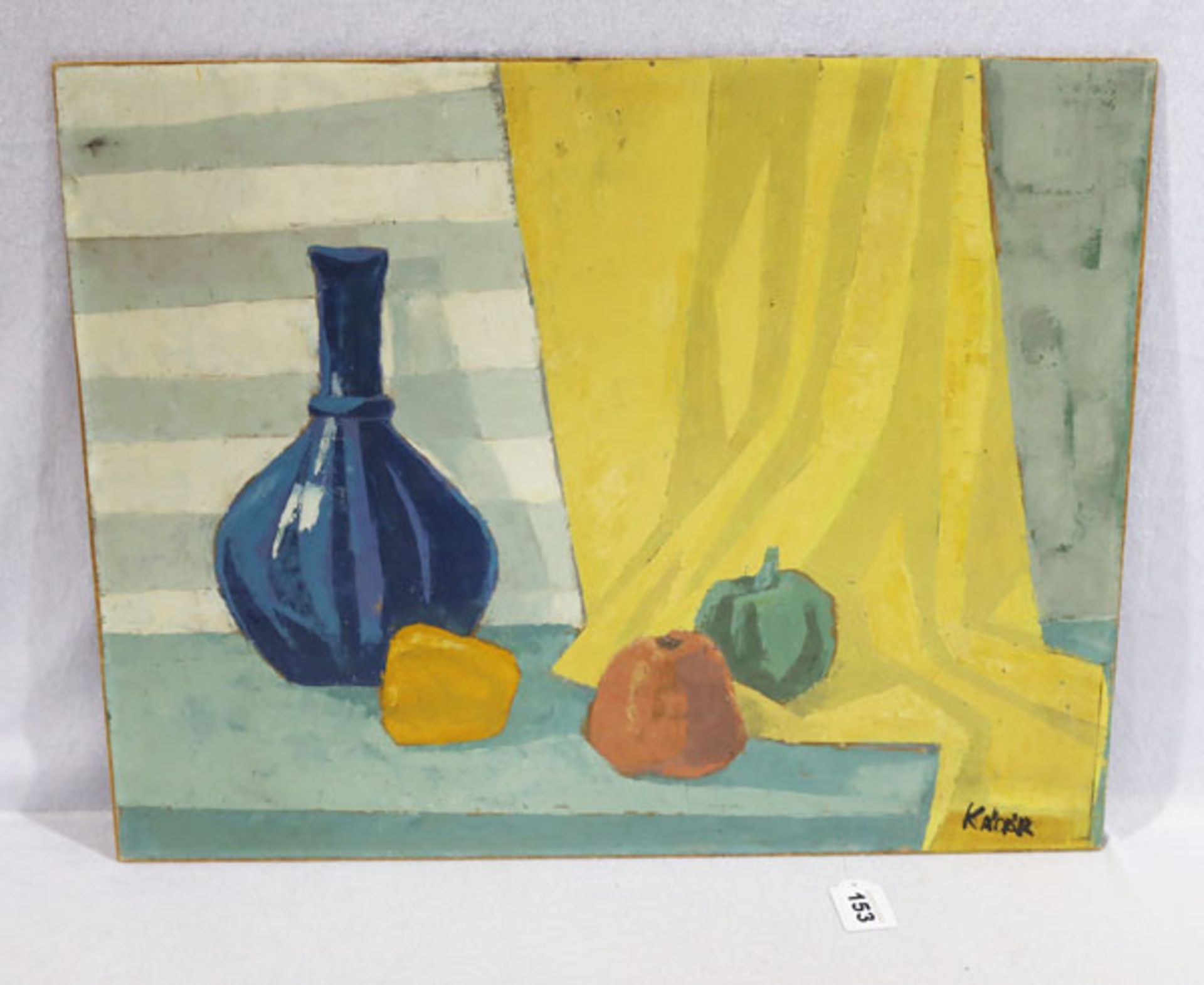 Orig. Gemälde ÖL/Platte 'Stillleben mit Vase und Früchten', signiert Kádár, 48 cm x 60 cm, ohne