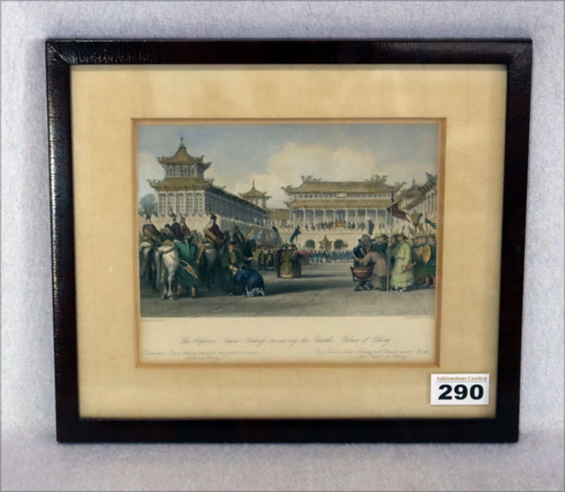Druck 'The Emperor - Palace of Peking', mit Passepartout unter Glas gerahmt, teils vergilbt, incl.