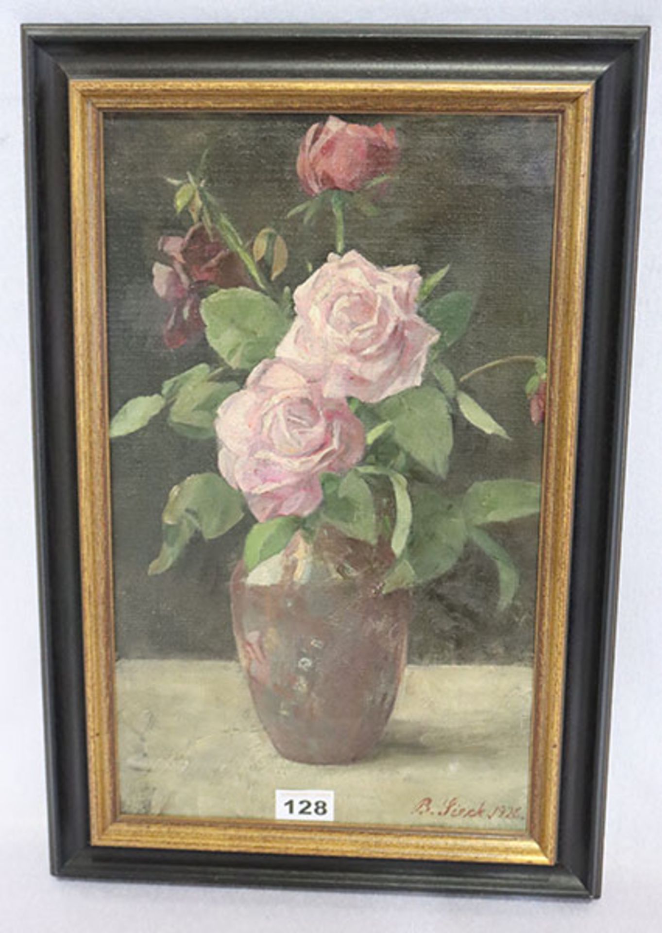 Gemälde ÖL/LW 'Rosenstillleben in Vase', signiert B. Sieck, gerahmt, Rahmen bestossen, incl.