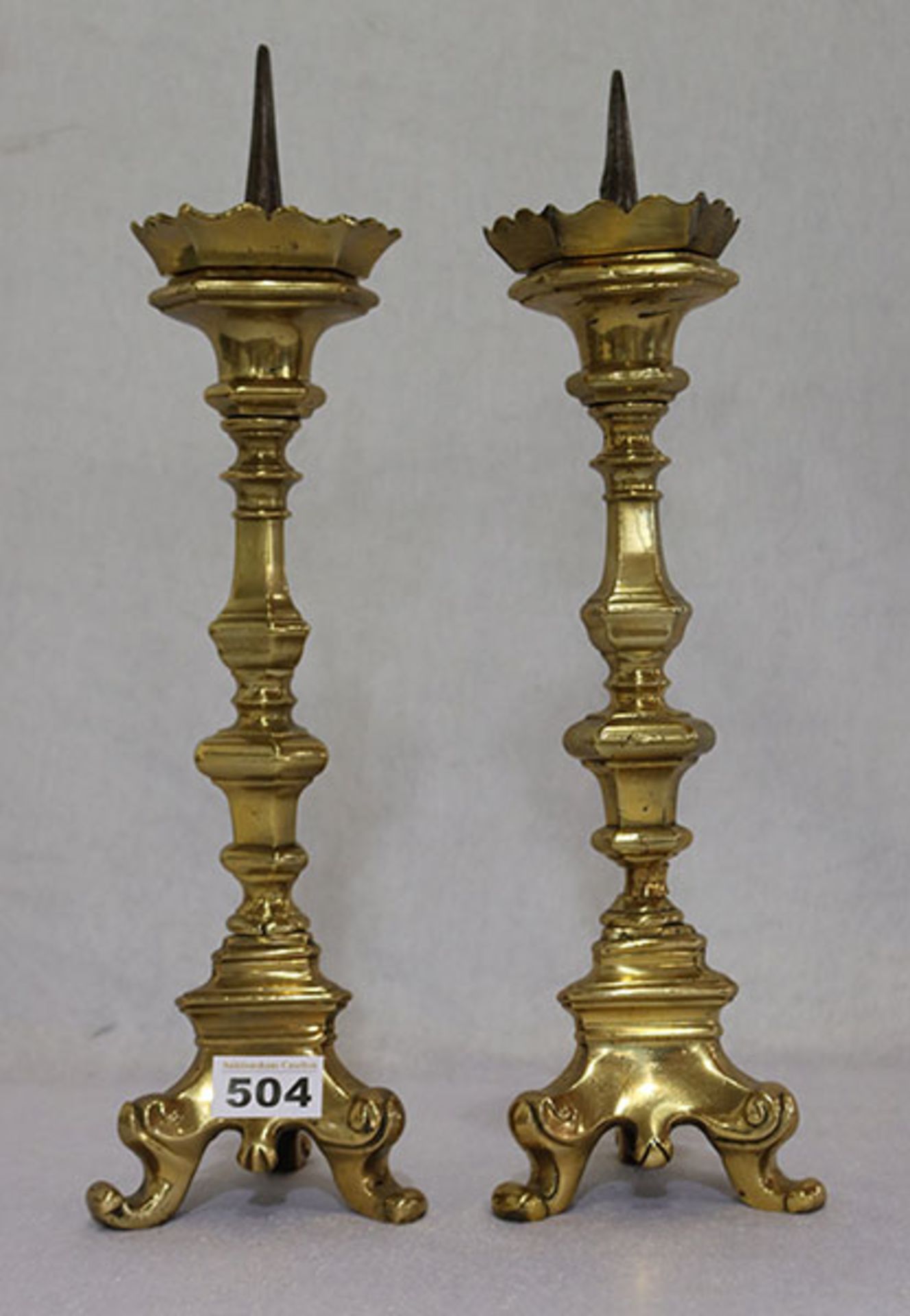 Paar Messing Kerzenleuchter, um 1800, H 39 cm