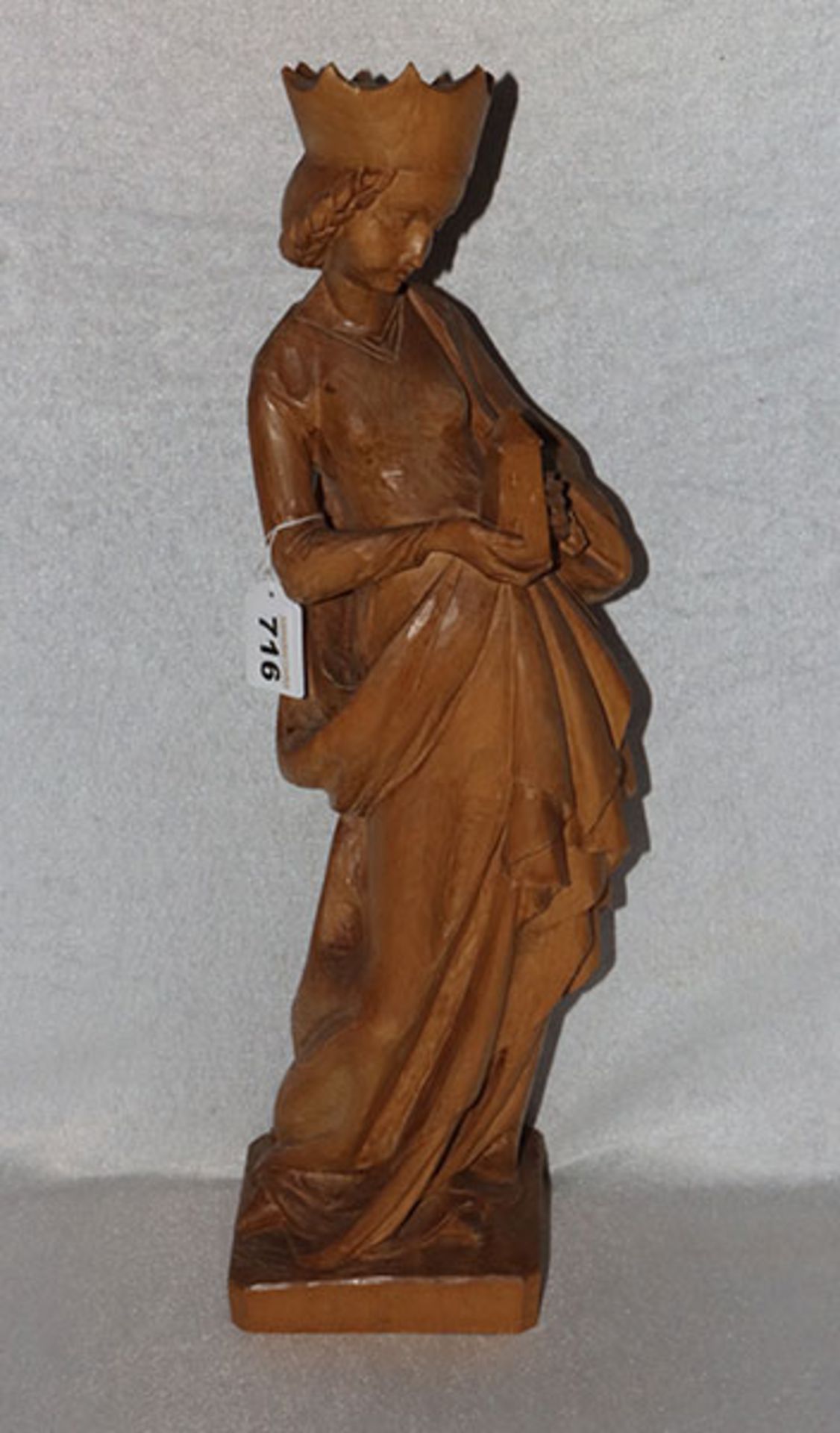 Holz Figurenskulptur 'Heilige Barbara', gebeizt, H 57 cm, leicht bestossen