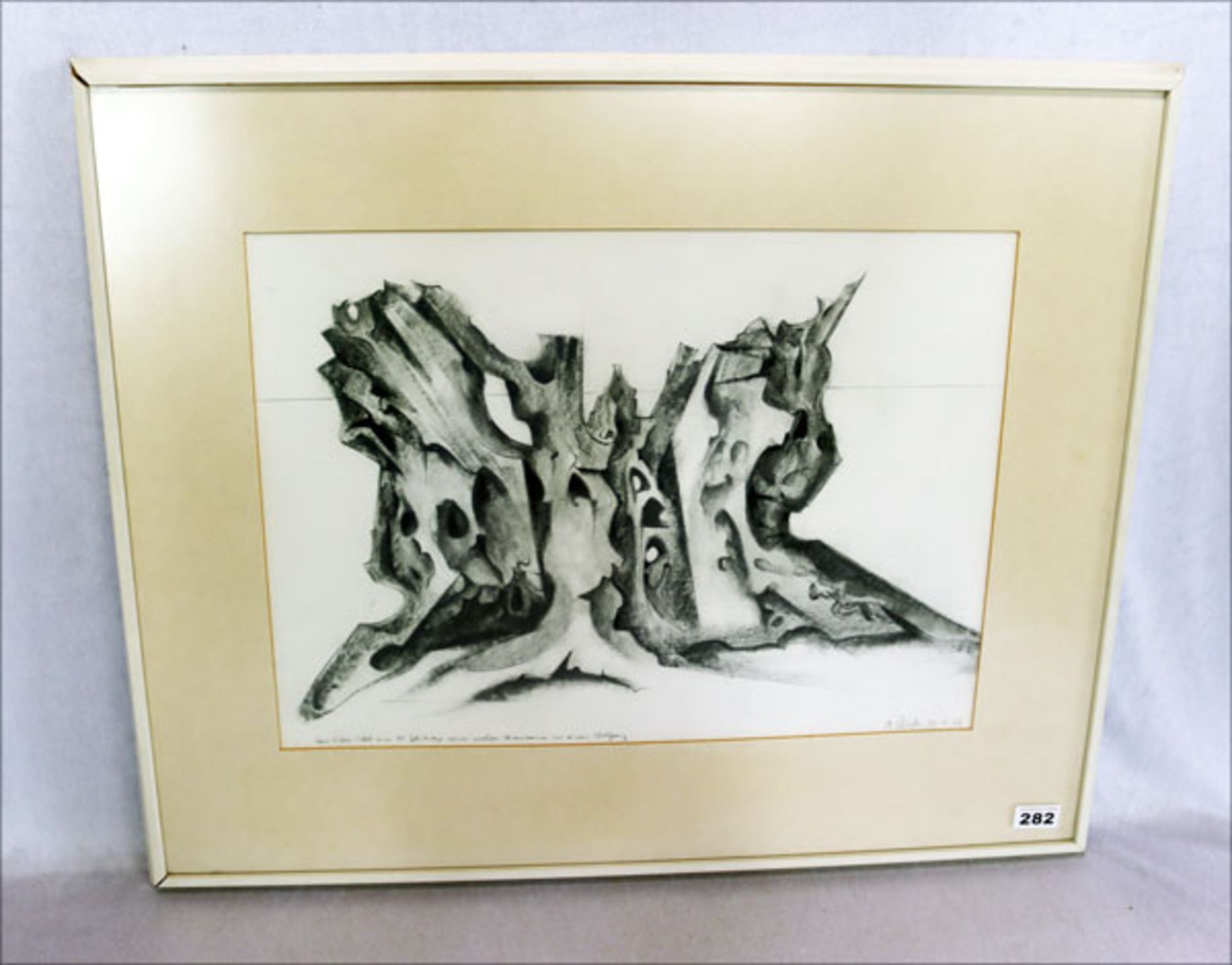 Zeichnung 'Alter Olivenbaum', signiert W. Ruch ? 30.4.65, mit Widmung, mit Passepartout unter Glas