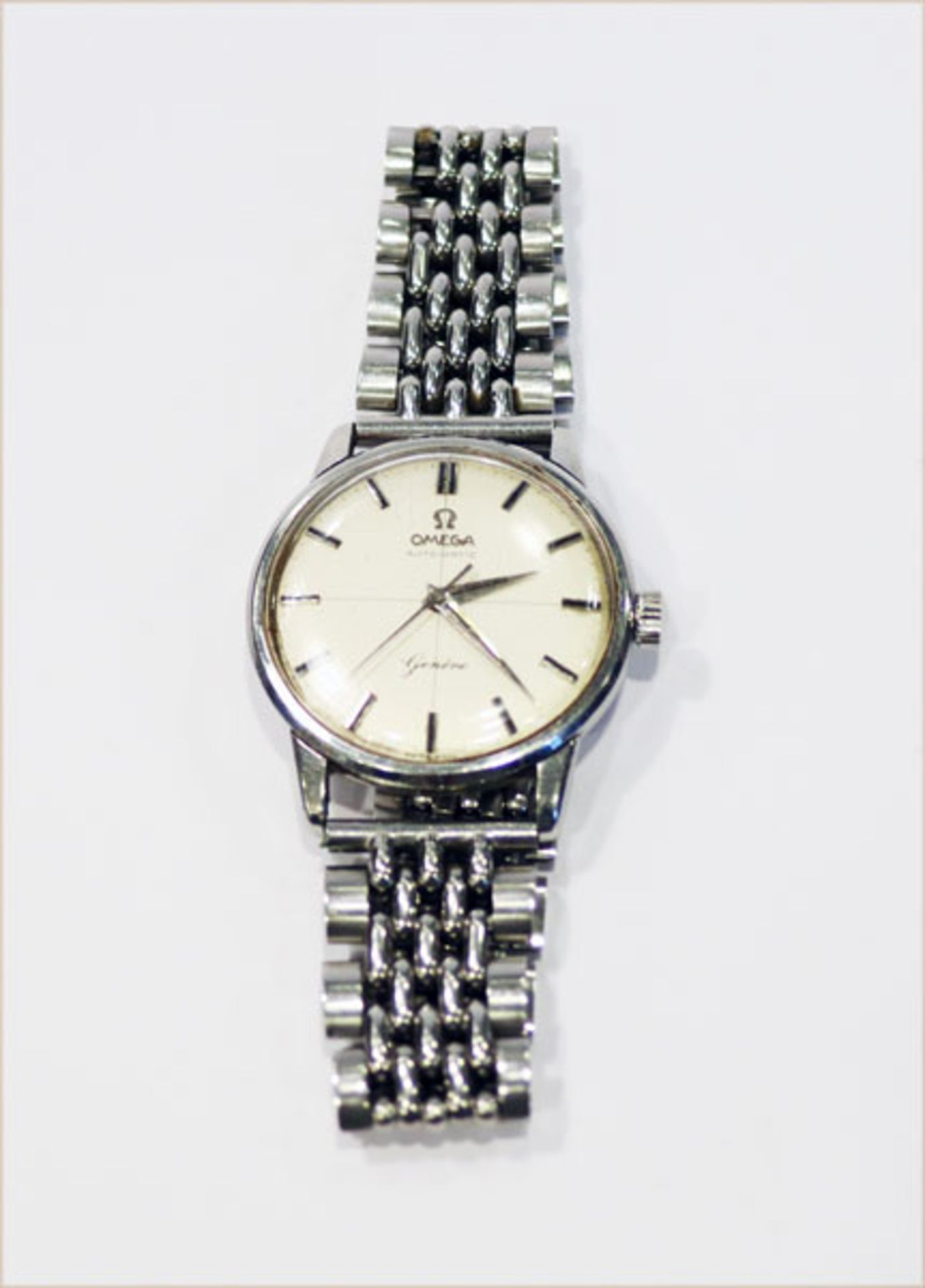 Omega Automatic Herren-Armbanduhr, intakt, an Stahl Armband, Schließe graviert, Tragespuren