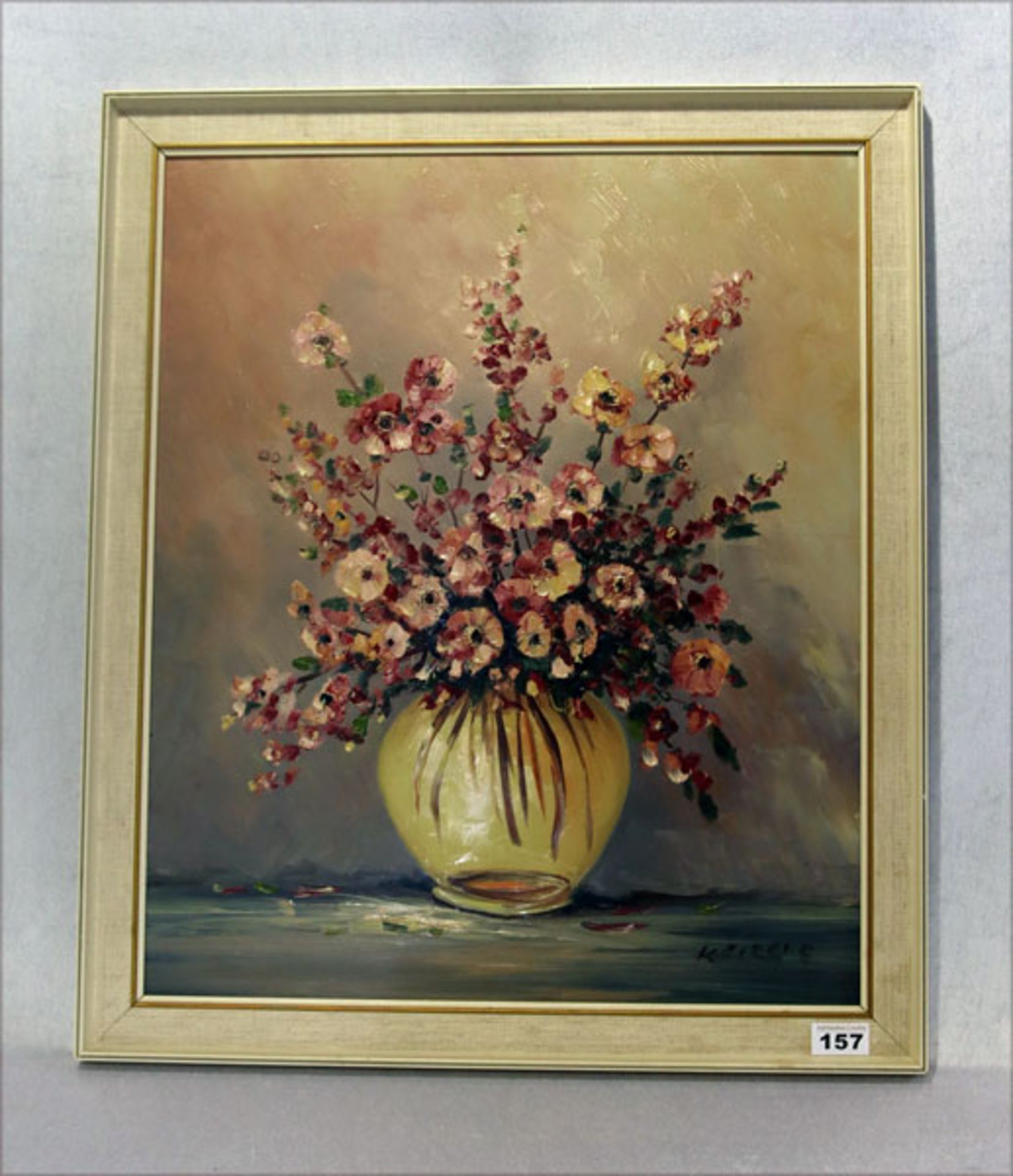 Gemälde ÖL/Hartfaser 'Kirschblüten in Vase', signiert Keizers, der Maler lebte um 1970 zeitweise