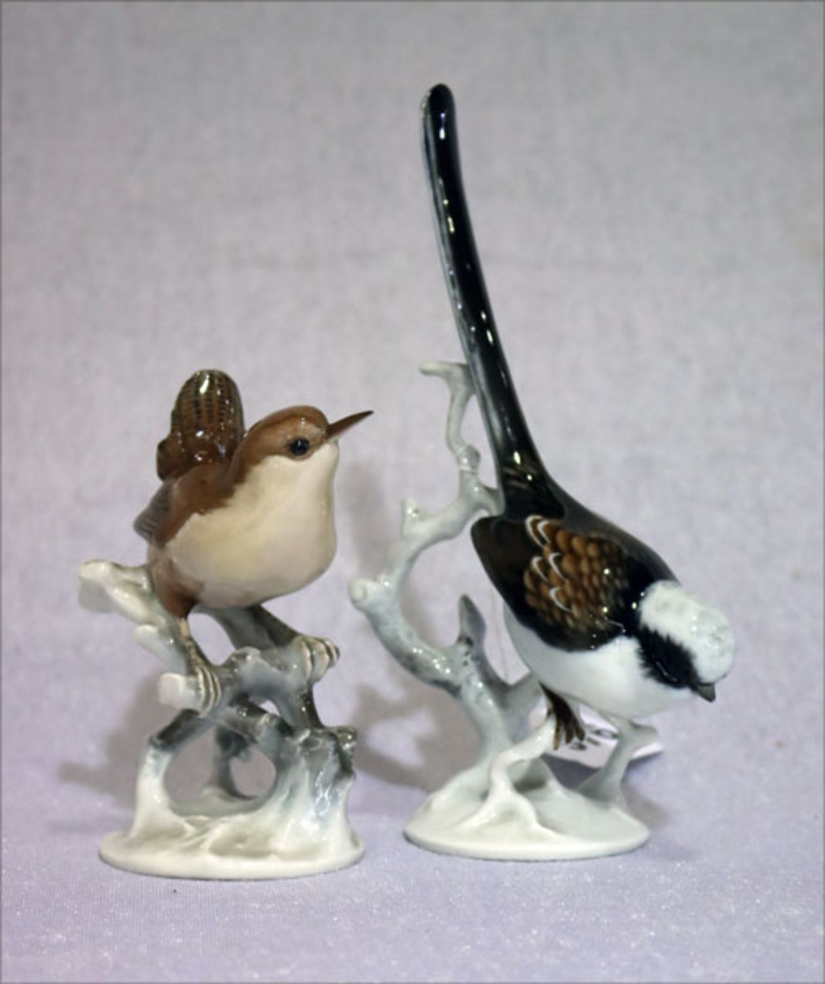 2 Rosenthal Porzellan Tierfiguren, farbig glasiert, H 11/17 cm, teils bestossen