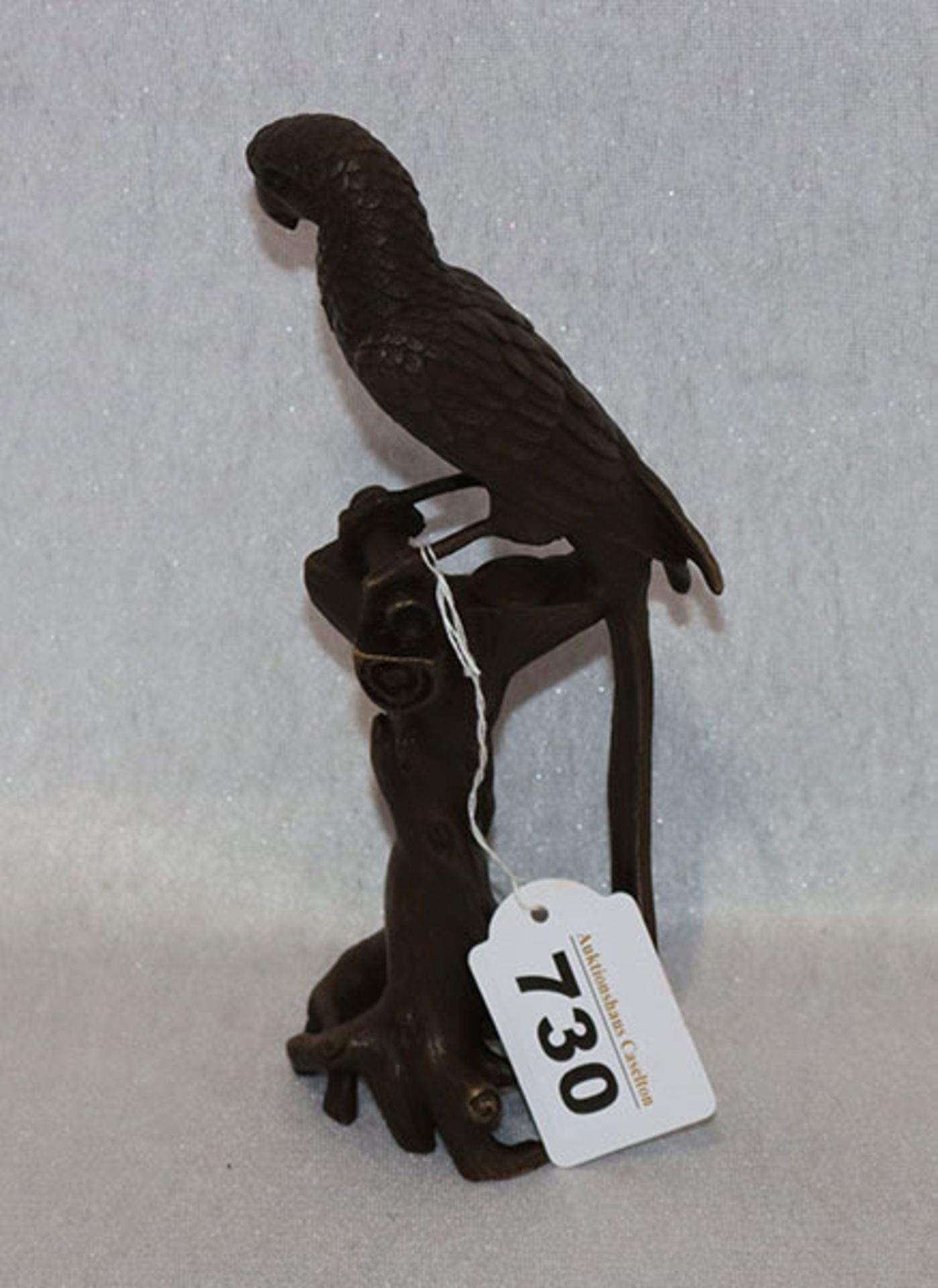 Metallskulptur, verbronzt 'Papagei auf Ständer', H 19 cm, leicht berieben