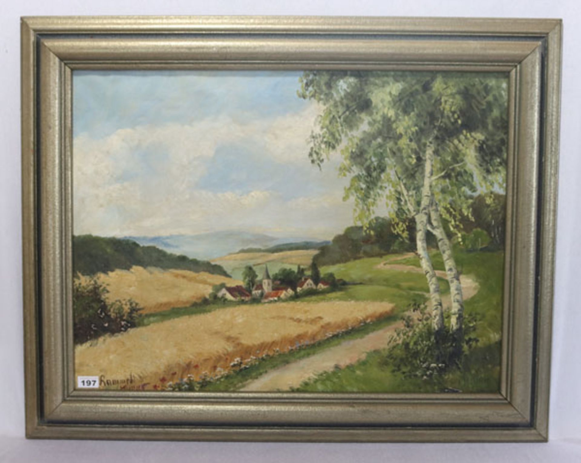 Gemälde ÖL/LW 'Sommerlandschaft mit Dorf', signiert Rammelt-Bürger, Käthe, * 1877 Blankenburg/