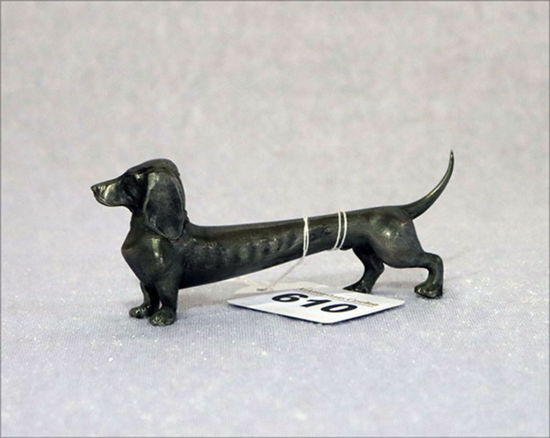 Zinn Tierfigur 'Dackel', H 4,5 cm, L 11 cm