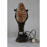 Metall Tischlampe mit figürlichem Lampenfuß in Form einer Nixe und Lampenschirm in Muschelform mit