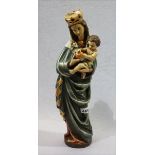 Holz Figurenskulptur 'Maria mit Kind', farbig gefaßt, teils berieben, H 51 cm