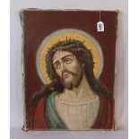 Gemälde ÖL/LW 'Jesus mit Dornenkrone', ohne Rahmen 61 cm x 47,5 cm, Altersspuren