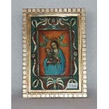 Klosterarbeit mit Bildnis 'Maria mit Kind', schön verziert, unter Glas gerahmt, incl. Rahmen 34,5 cm