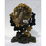 Metall Tischspiegel, schwarz/gold bemalt, Spiegel blind, H 35 cm, stark beschädigt, Altersspuren