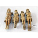 Konvolut von 4 Holzfiguren 'Christus', alle ohne Arme, Altersspuren, teils beschädigt