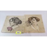 2 Zeichnungen 'Damenportraits', signiert J. v. Kaan-Albest, datiert 1926 und 1928, * 1874
