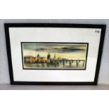 Aquarell 'Ansicht der Karlsbrücke mit Prag', mit Passepartout unter Glas gerahmt, incl. Rahmen 46 cm