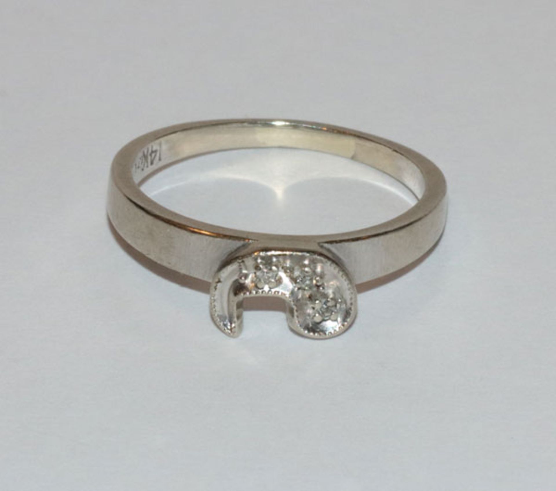 14 k Weißgold Ring mit 3 Diamanten, 2,7 gr., Gr. 55
