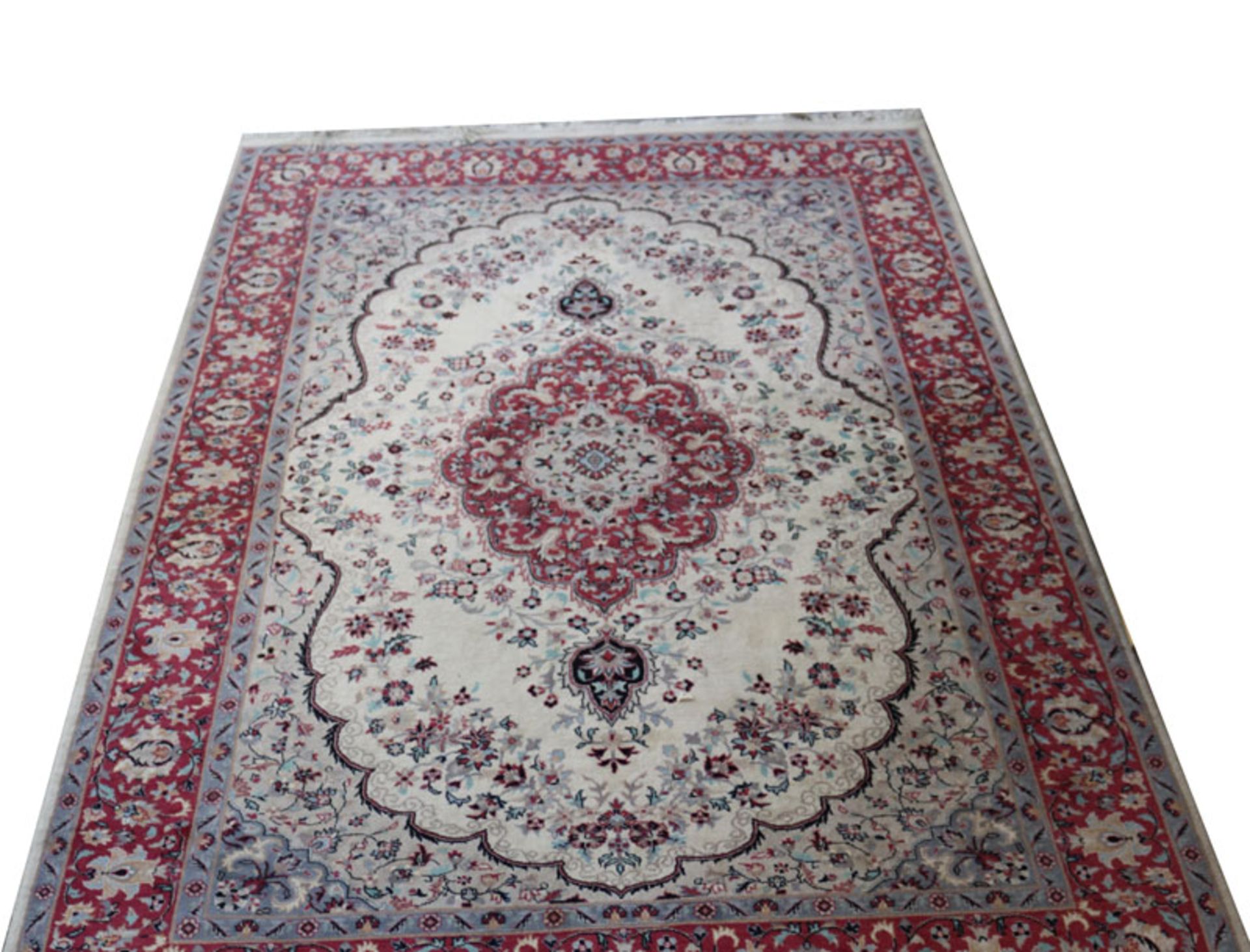 Teppich, Kirman, beige/rot/bunt, Gebrauchsspuren, teils fleckig, 223 cm x 140 cm