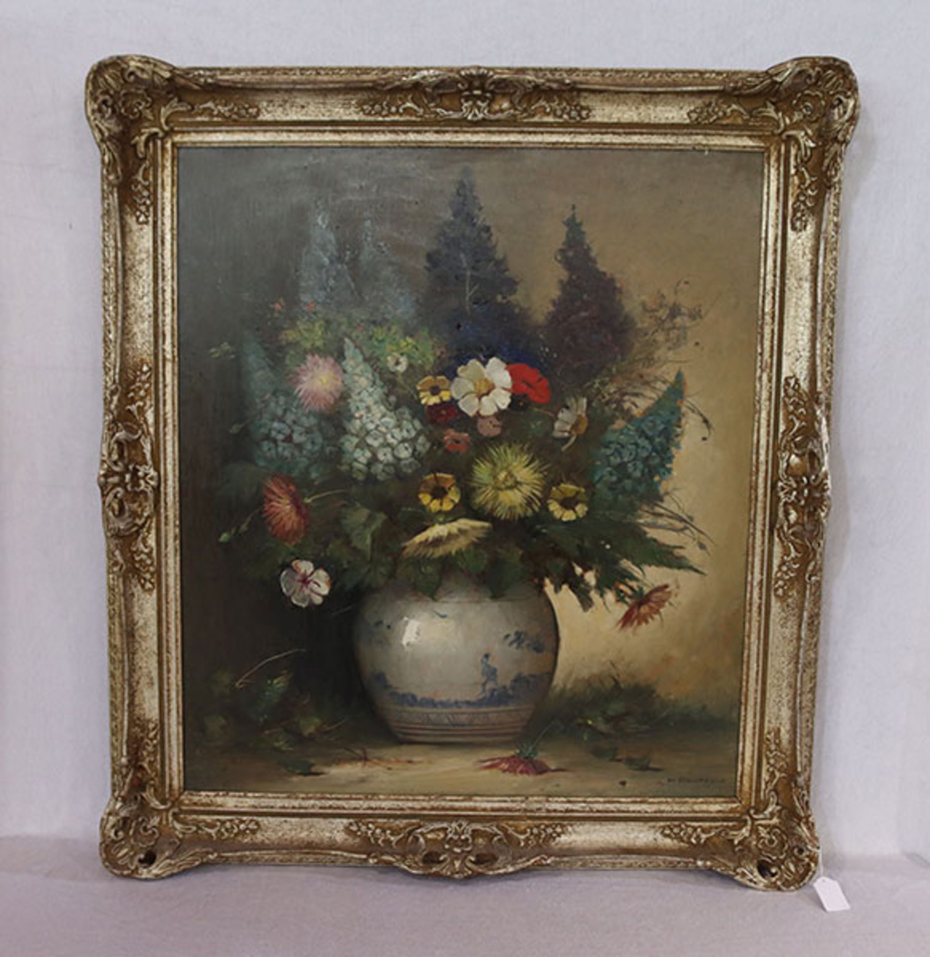 Gemälde ÖL/Malkarton 'Sommerblumen in Vase', signiert Kl. Clausmeyer, Klaus Clausmeyer, * 1887 +