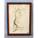 Zeichnung, teils aquarelliert 'Knieender Frauenakt', signiert Gantz, Beate Gantz, * 1954 Wien,
